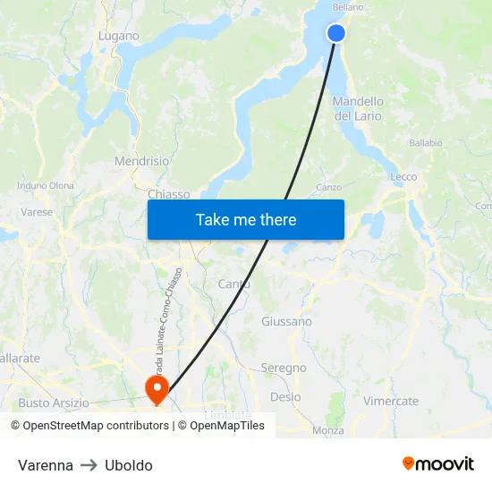 Varenna to Uboldo map