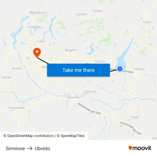 Sirmione to Uboldo map