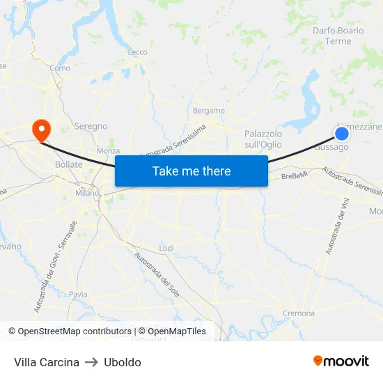 Villa Carcina to Uboldo map