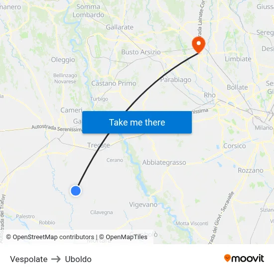 Vespolate to Uboldo map