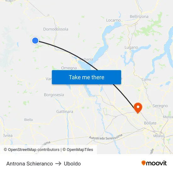 Antrona Schieranco to Uboldo map