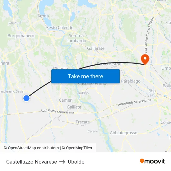 Castellazzo Novarese to Uboldo map