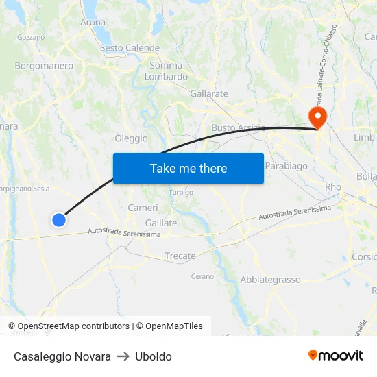 Casaleggio Novara to Uboldo map