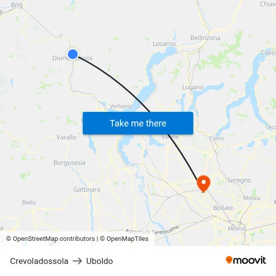 Crevoladossola to Uboldo map