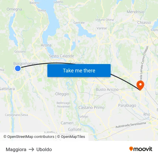 Maggiora to Uboldo map