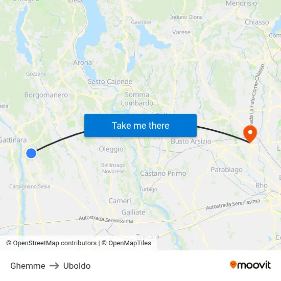 Ghemme to Uboldo map