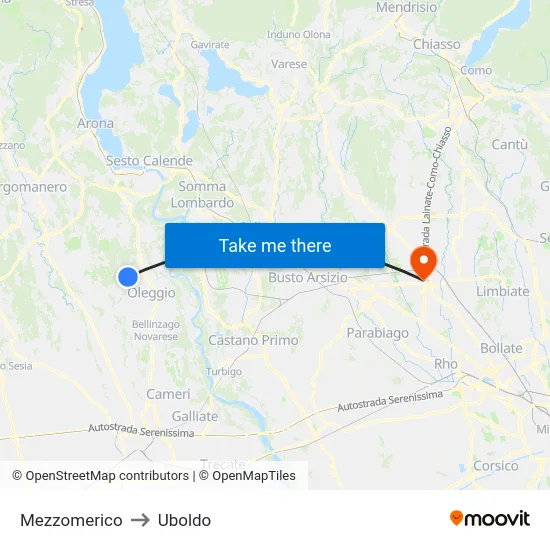Mezzomerico to Uboldo map