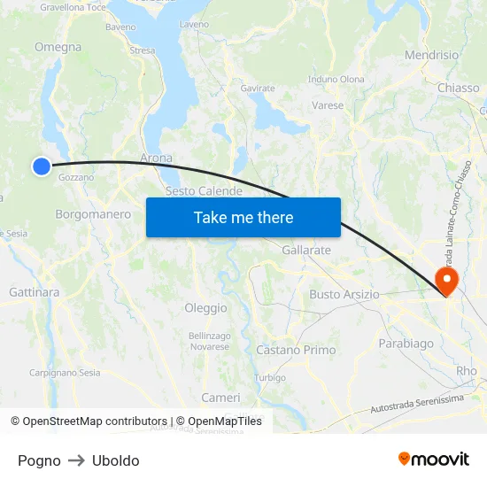 Pogno to Uboldo map