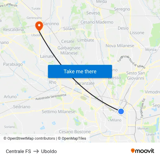 Centrale FS to Uboldo map
