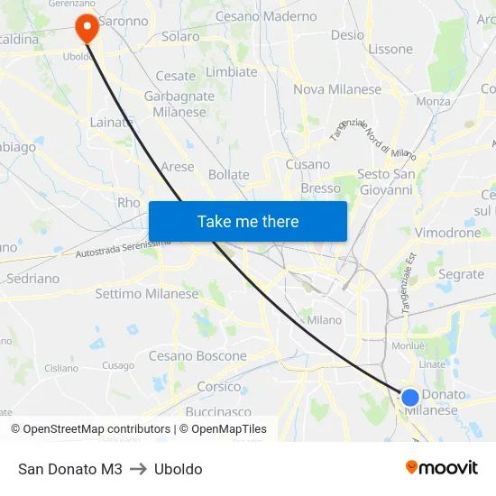 San Donato M3 to Uboldo map
