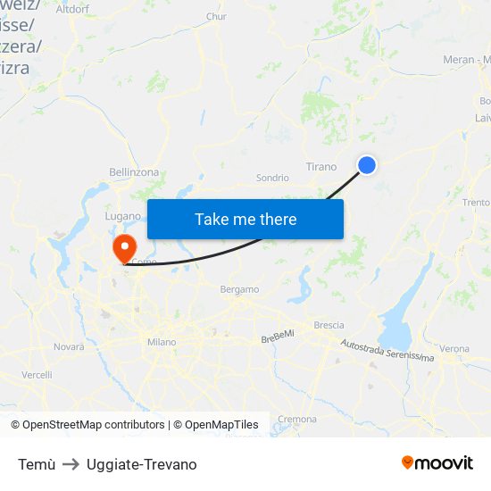 Temù to Uggiate-Trevano map