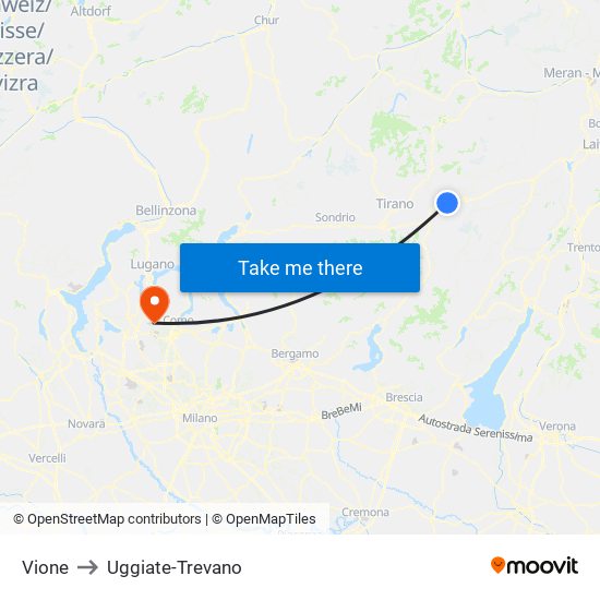 Vione to Uggiate-Trevano map