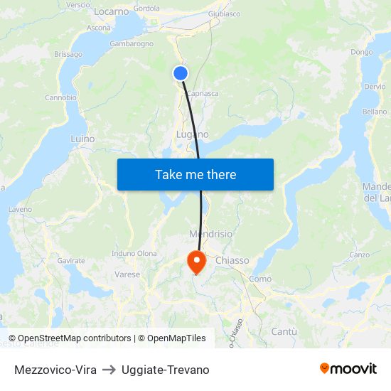 Mezzovico-Vira to Uggiate-Trevano map