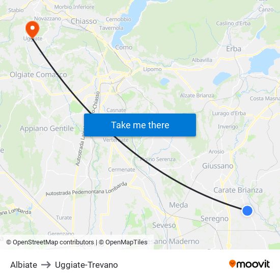 Albiate to Uggiate-Trevano map