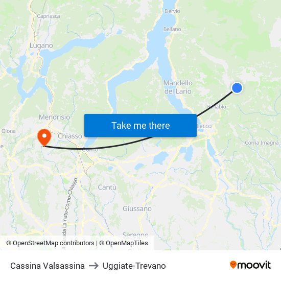 Cassina Valsassina to Uggiate-Trevano map