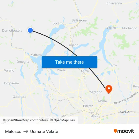 Malesco to Usmate Velate map