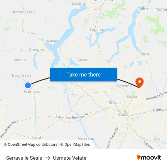 Serravalle Sesia to Usmate Velate map