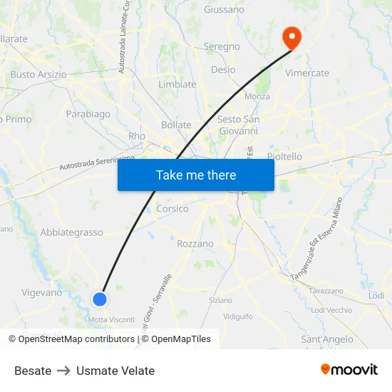 Besate to Usmate Velate map