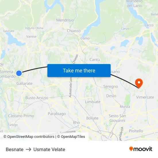 Besnate to Usmate Velate map