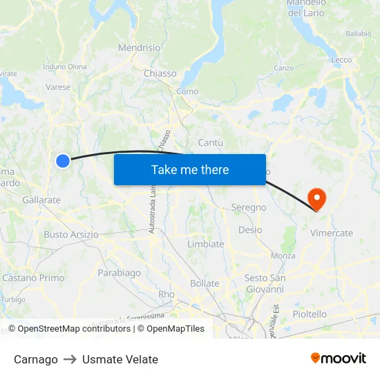 Carnago to Usmate Velate map
