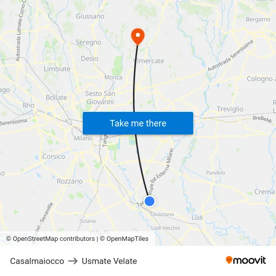 Casalmaiocco to Usmate Velate map