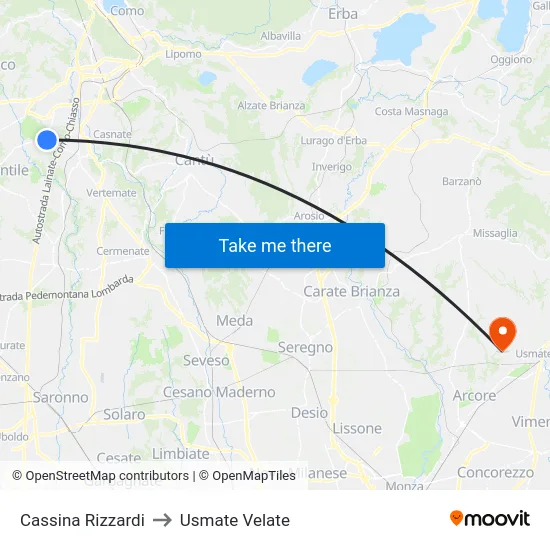 Cassina Rizzardi to Usmate Velate map