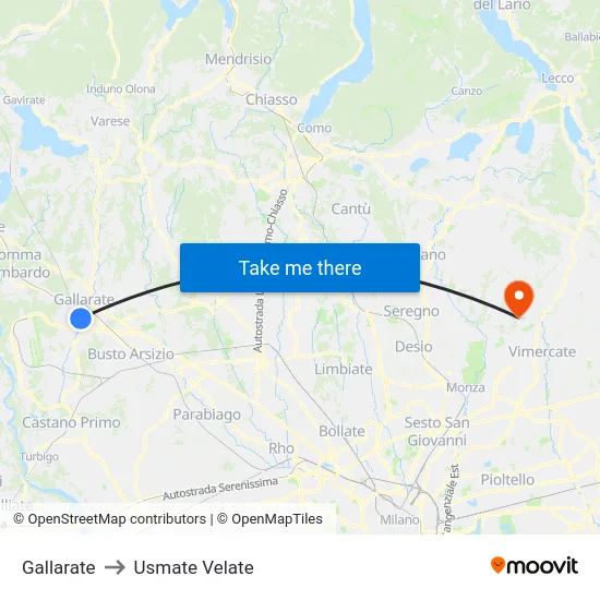 Gallarate to Usmate Velate map