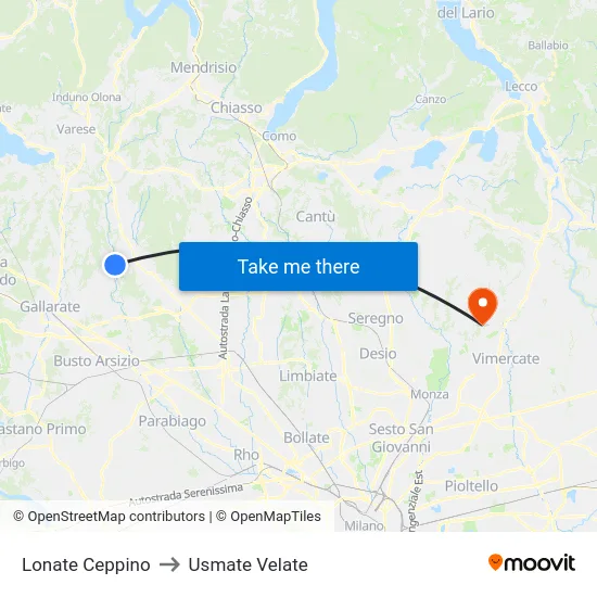 Lonate Ceppino to Usmate Velate map