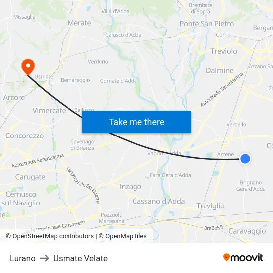 Lurano to Usmate Velate map