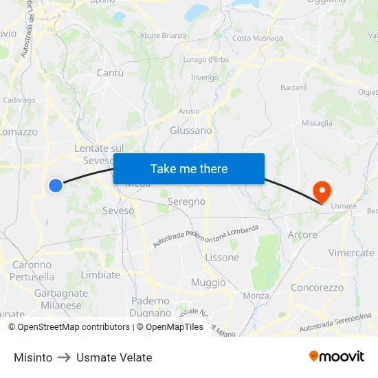 Misinto to Usmate Velate map