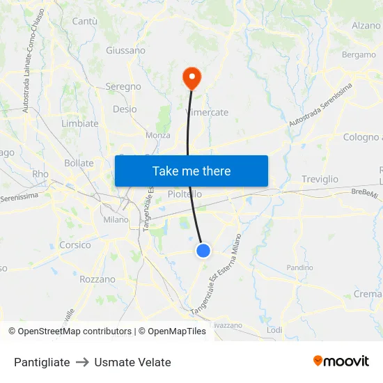 Pantigliate to Usmate Velate map