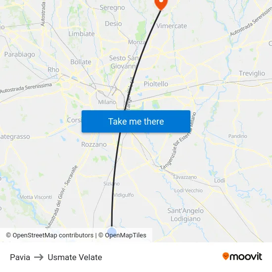 Pavia to Usmate Velate map
