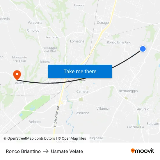 Ronco Briantino to Usmate Velate map