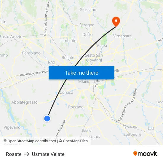 Rosate to Usmate Velate map