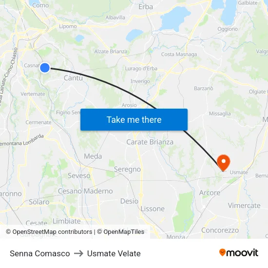 Senna Comasco to Usmate Velate map