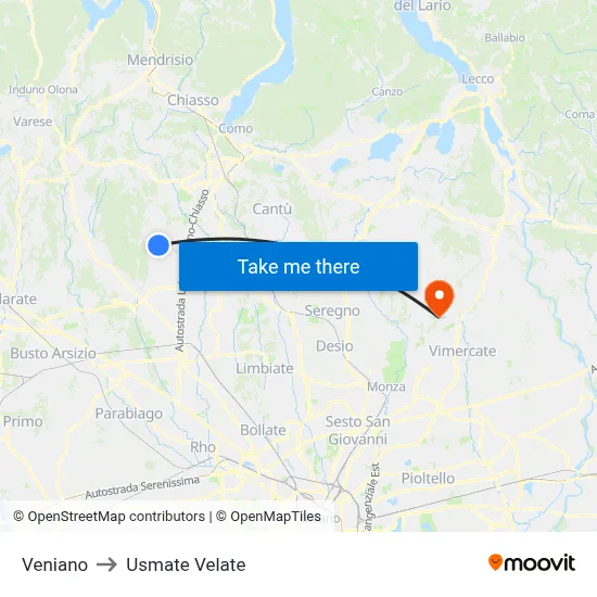 Veniano to Usmate Velate map