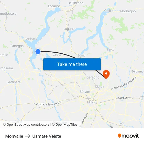 Monvalle to Usmate Velate map
