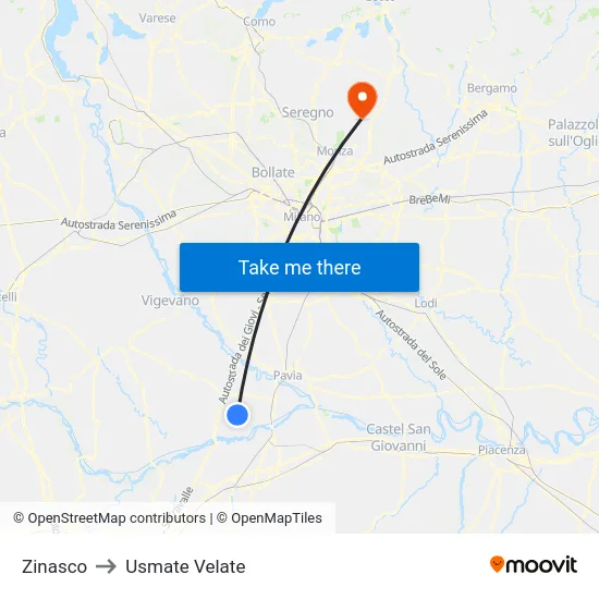 Zinasco to Usmate Velate map