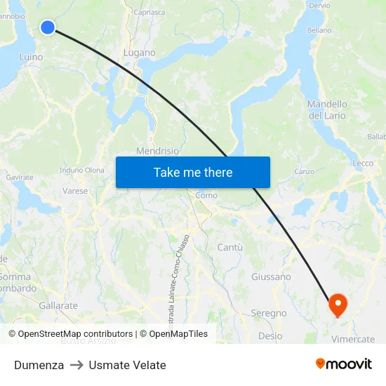Dumenza to Usmate Velate map