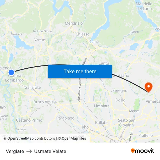 Vergiate to Usmate Velate map