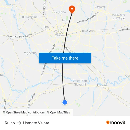 Ruino to Usmate Velate map