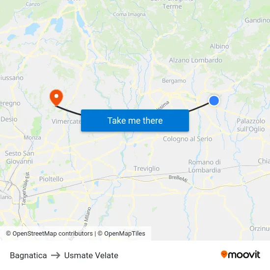 Bagnatica to Usmate Velate map