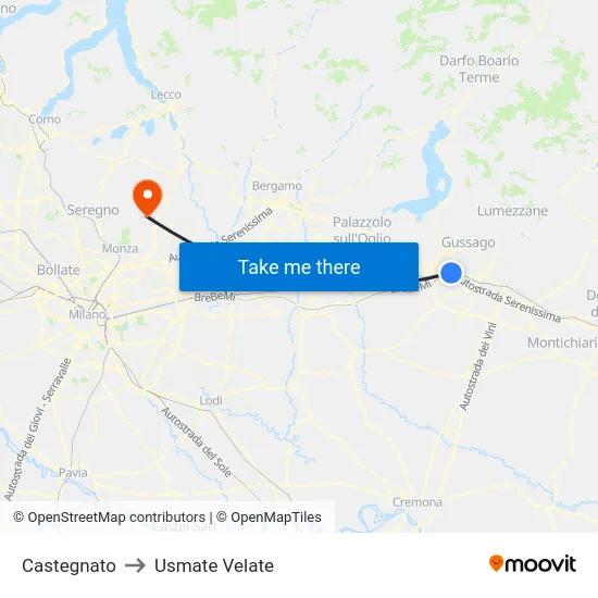 Castegnato to Usmate Velate map