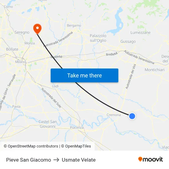 Pieve San Giacomo to Usmate Velate map