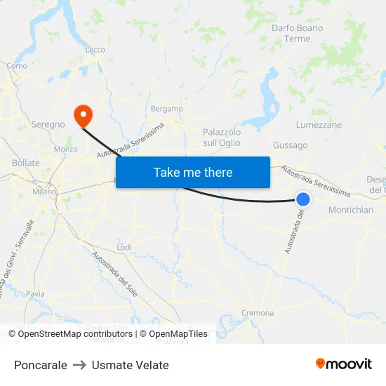 Poncarale to Usmate Velate map