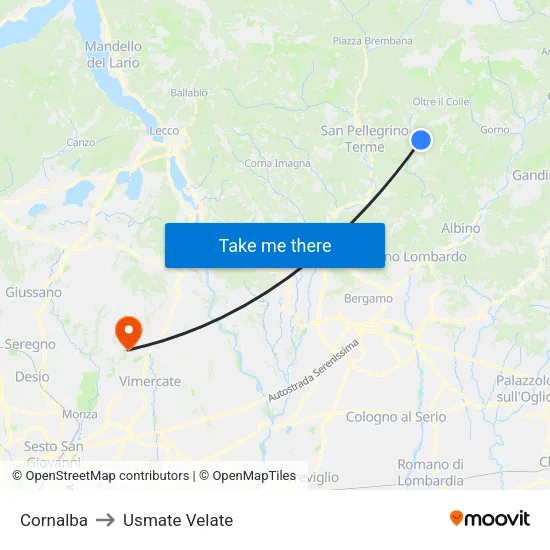 Cornalba to Usmate Velate map