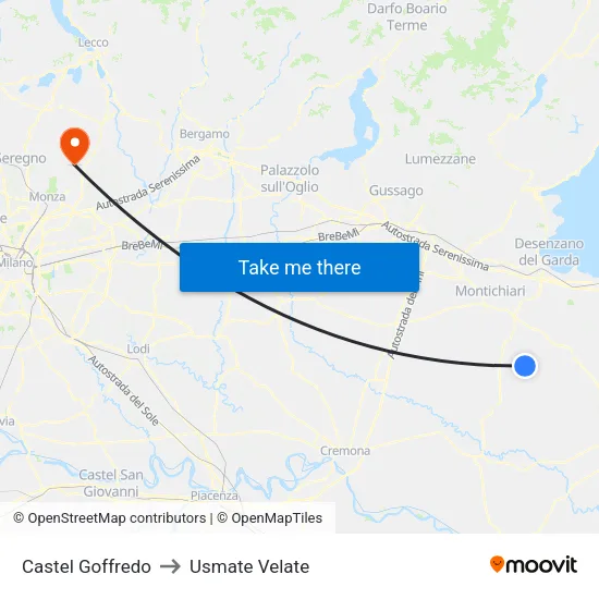 Castel Goffredo to Usmate Velate map