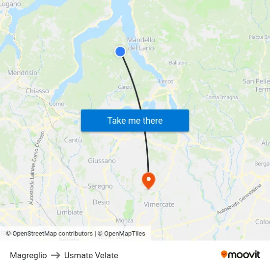 Magreglio to Usmate Velate map