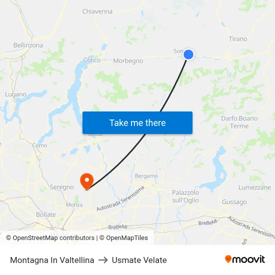 Montagna In Valtellina to Usmate Velate map