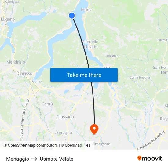 Menaggio to Usmate Velate map